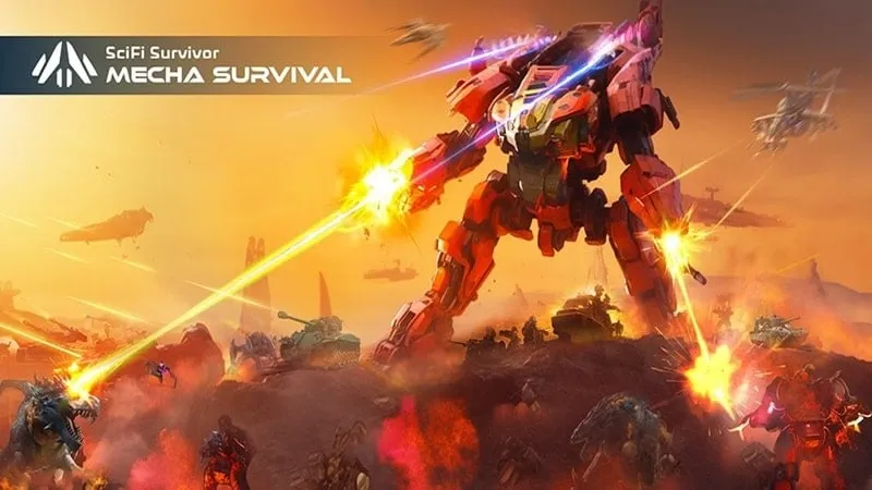 alt=Hình ảnh game SciFi Survivor với robot chiến đấu chống lại quái vật