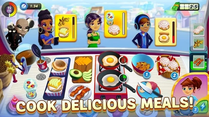 Flo đang phục vụ khách hàng trong game Diner DASH Adventures