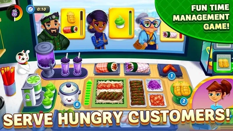 Màn hình chơi game Diner DASH Adventures với nhiều món ăn hấp dẫn