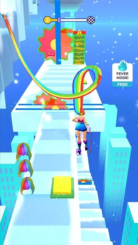 Nhân vật trong game Hair Challenge với mái tóc dài thu thập được trên đường đi