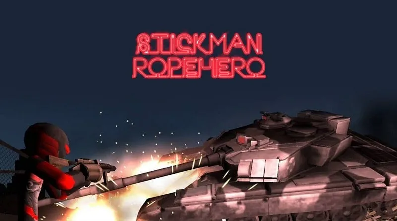 Stickman Rope Hero đang bay nhảy giữa các tòa nhà