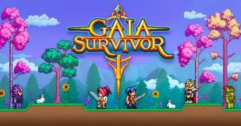 alt: Hình ảnh game Gaia Survivor với nhân vật chính đang chiến đấu với quái vật