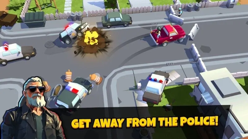 alt text: Hình ảnh game Crime Syndicate Empire Builder với nhân vật chính đang đứng trước thành phố